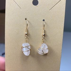 Rose Quartz Wrapped Gold Dangly Earrings